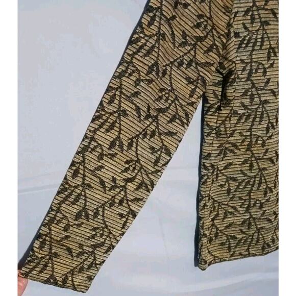 Jones New York Collection Women's PM Long Sleeve Striped Leaf Print Top Green - Picture 3 of 7